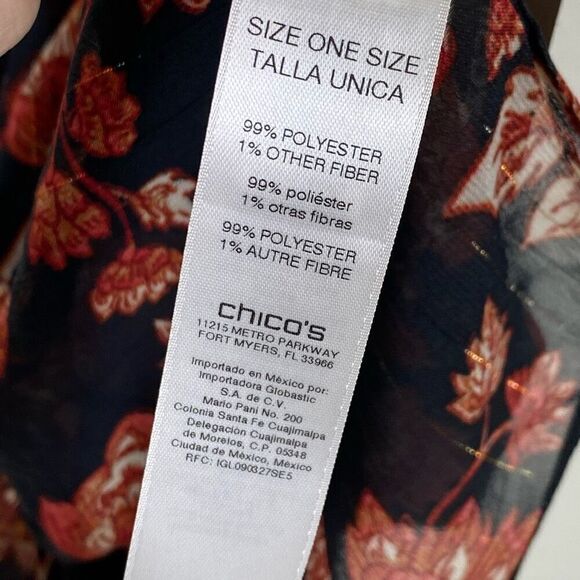 NEW Chico’s Black & Orange Sheer Jacobean Floral Oblong Scarf One Size - Picture 4 of 9